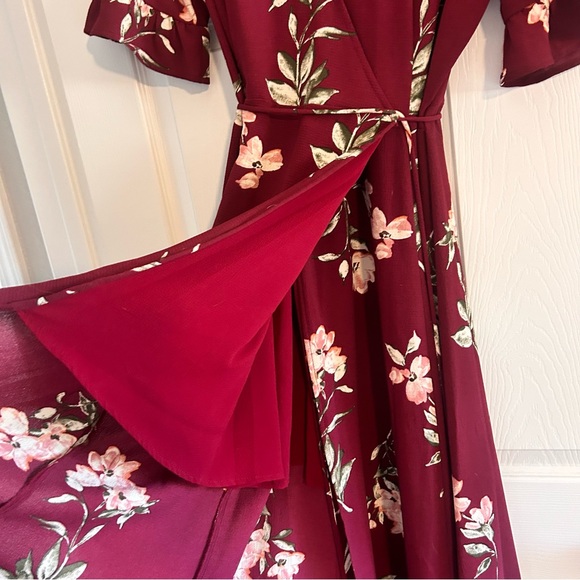 September Sunsets Burgundy Floral Print Wrap Maxi Dress - Picture 5 of 9